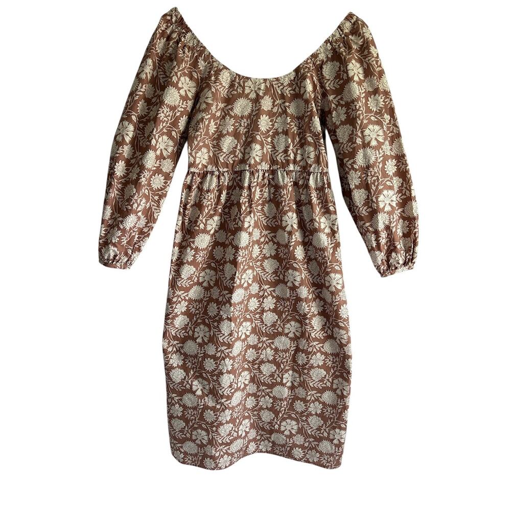 Faherty XS 100% Cotton Freya Scoop Neck Balloon Sleeve Dress Clay Jia Floral